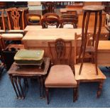 LATE 19TH CENTURY MAHOGANY HAND CHAIR, NEST OF 3 MAHOGANY TABLES,