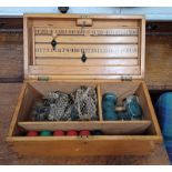 EARLY 20TH CENTURY BOXED TABLE BILLIARDS SET WITH SCOREBOARD,