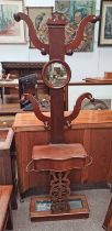 19TH CENTURY MAHOGANY MIRROR BACK HALLSTAND WITH SHAPED BACK & DECORATIVE FRET WORK TO BASE,