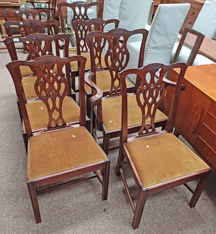 SET OF 8 19TH CENTURY MAHOGANY DINING CHAIRS INCLUDING 2 ARMCHAIRS ON SQUARE SUPPORTS