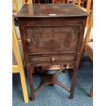 19TH CENTURY MAHOGANY BEDSIDE CABINET WITH PANEL DOOR OVER SINGLE DRAWER ON SQUARE SUPPORTS,