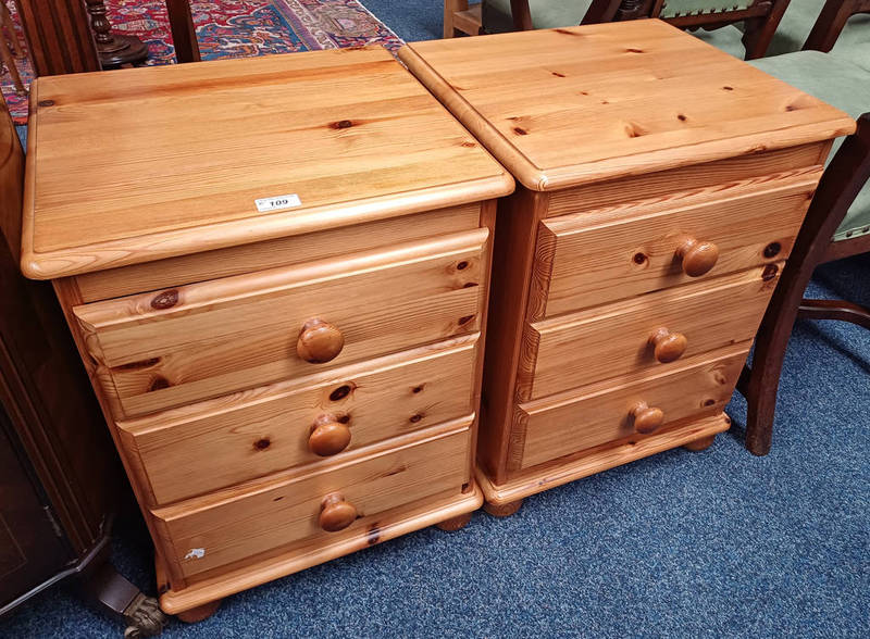 PAIR OF PINE 3 DRAWER BEDSIDE CHESTS