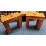 PAIR OF RUSTIC PINE STOOLS WITH DOCTOR WHO DECORATION TO TOP