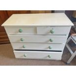 PAINTED PINE CHEST OF 2 SHORT OVER 3 LONG GRADUATED DRAWERS ON PLINTH BASE,