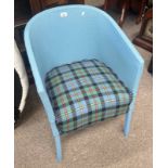 PAINTED LLOYD LOOM STYLE BASKET WEAVE CHAIR WITH TARTAN CUSHION