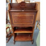 EARLY 20TH CENTURY INLAID MAHOGANY STUDENT'S BUREAU WITH FALL FRONT OPENING TO SHELVED INTERIOR .