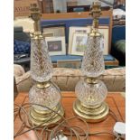 PAIR OF CUT GLASS & GILT METAL TABLELAMPS,