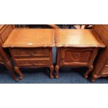 CONTINENTAL OAK BEDSIDE CHEST WITH SHAPED TOP & 2 DRAWERS WITH DECORATIVE ORMOLU HANDLES ON