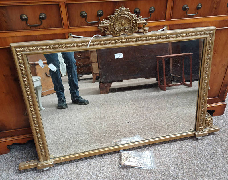 LATE 19TH CENTURY GILT OVER MANTLE MIRROR 78 CM TALL X 119 CM WIDE