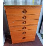 TEAK CHEST OF 6 DRAWERS.