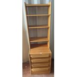 PINE BOOKCASE WITH OPEN SHELVES OVER 4 DRAWERS