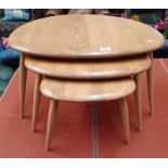 NEST OF 3 ERCOL BLODNE BEECH PEBBLE TABLES ON TAPERED SUPPORTS Condition Report: