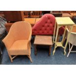 PAINTED LLOYD LOOM CHAIR, 2 PADDED BUTTONED HEADBOARDS,