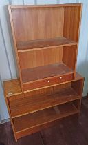 TEAK OPEN BOOKCASE WITH MATCHING SMALLER BOOKCASE,