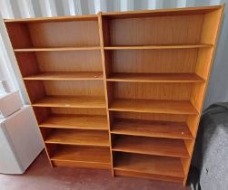 PAIR OF TEAK OPEN BOOKCASES WITH ADJUSTABLE SHELVES,