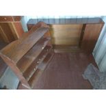 OAK OPEN BOOKCASE & TEAK BOOKCASE WITH 2 SLIDING GLASS DOORS FLANKED BY 2 PANEL DOORS,
