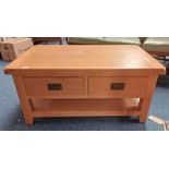 21ST CENTURY OAK COFFEE TABLE WITH 2 DOUBLE-ENDED DRAWERS & UNDERSHELF