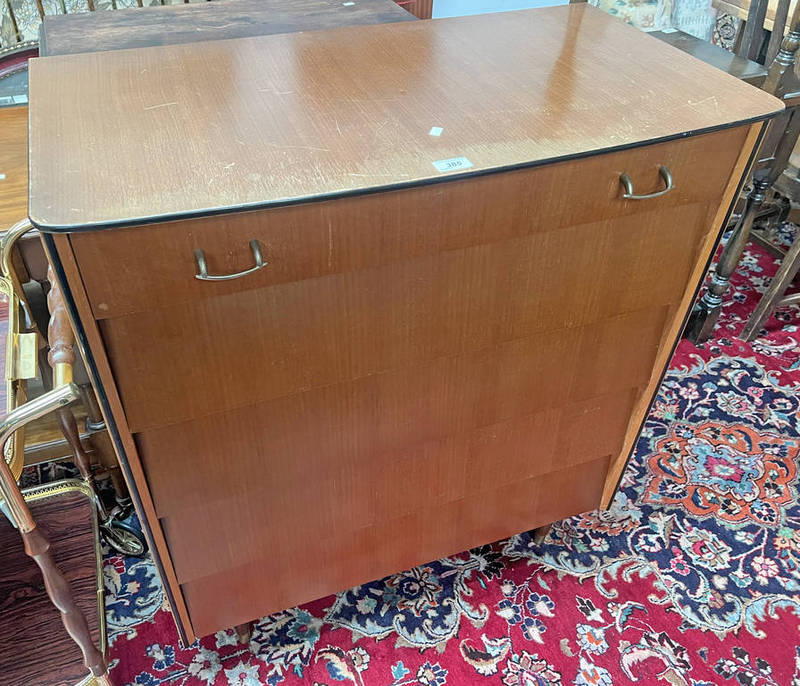 MID 20TH CENTURY TEAK CHEST OF 5 DRAWERS ON TAPERED SUPPORTS