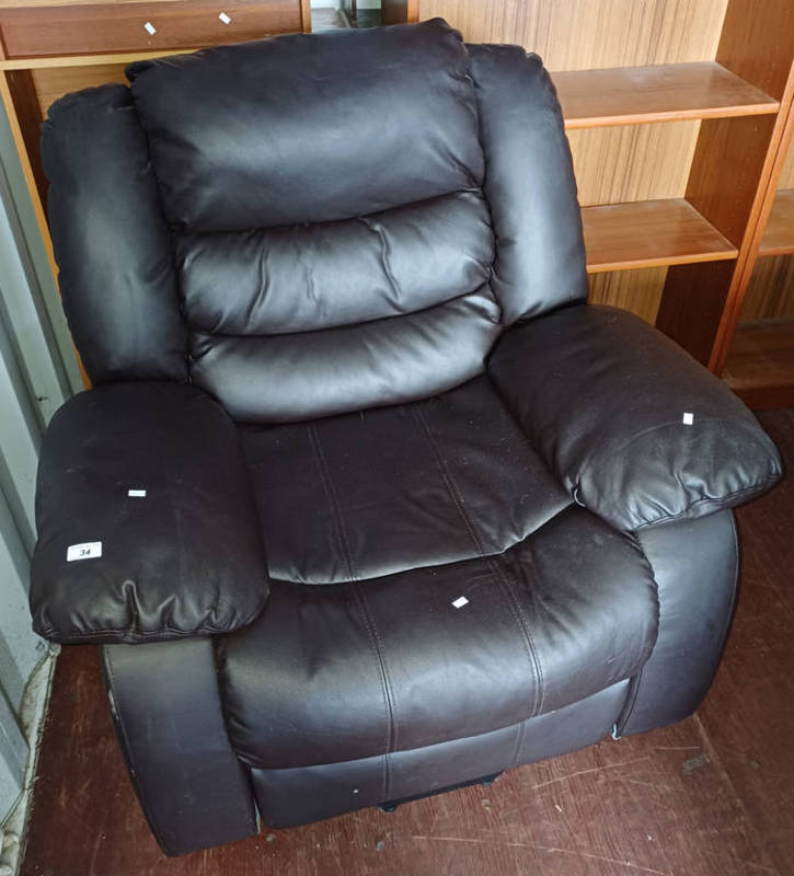 BROWN LEATHER RECLINING ARMCHAIR