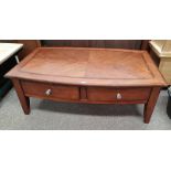 HARDWOOD COFFEE TABLE WITH SHAPED TOP & 2 DRAWERS TO SIDE