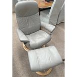 EKORNES STRESSLESS GREY LEATHER RECLINING SWIVEL ARMCHAIR & MATCHING STOOL