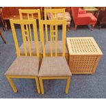 SET OF 4 PAINTED IKEA DINING CHAIRS & WOODEN LINEN BOX
