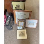 METAL POST BOX AND A SELECTION OF FRAMED PICTURES TO INCLUDE A COLOURED PICTURE OF BOOTHAM BAR YORK