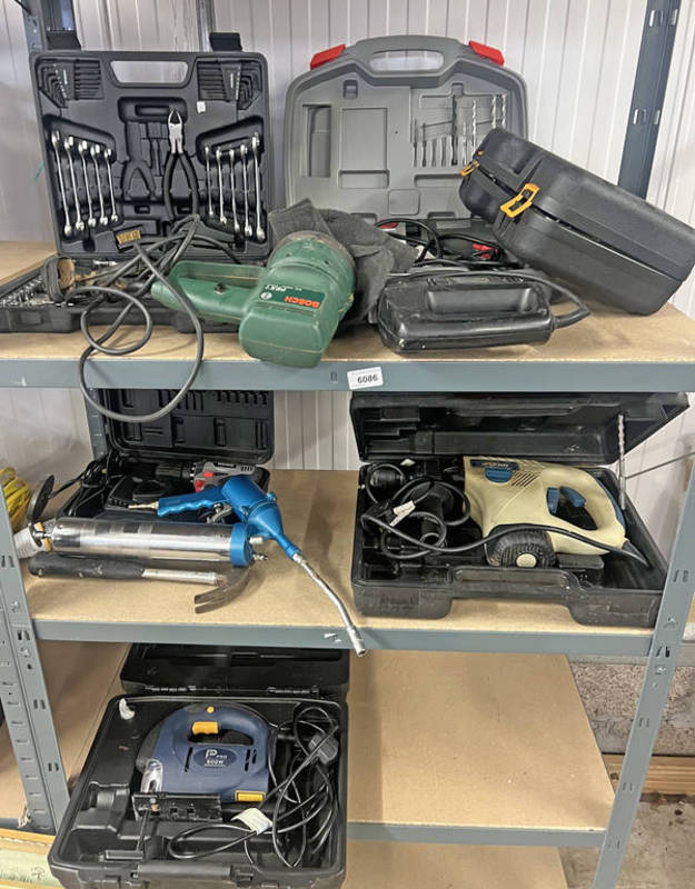 TOOLS TO INCLUDE TOOL SETS, BOSCH SANDER, X-PRO DRILL, JIGSAW,