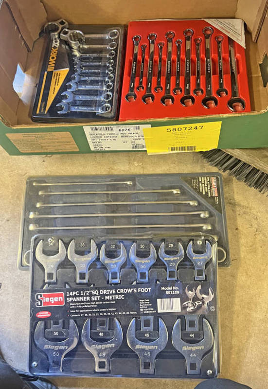 SIEGEN 14 PC 1/2" SQ DRIVE CROWS FOOT SPANNER SET, SEALEY 7 PC EXTRA LONG, DOUBLE END RING SPANNERS,