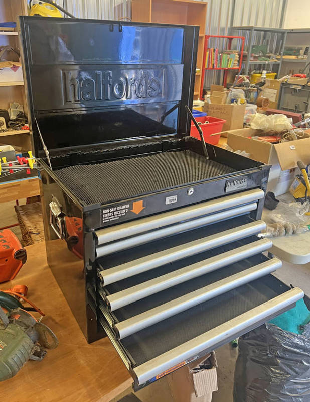 HALFORDS INDUSTRIAL TOOL BOX WITH 6 DRAWERS & LIFT-UP LID (NO KEY)