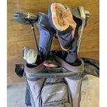 GOLF CLUBS IN BAG TO INCLUDE A HIPPO CHIPPER, DUNLOP MX11 POWER IRON, PING 60 ETC.