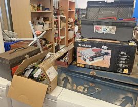 LARGE SELECTION OF TOOLS TO INCLUDE AND TOOL BOX WITH TWO DRAWERS AND LIFT UP LID,