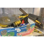 GOOD SELECTION OF VARIOUS TOOLS TO INCLUDE SAW, DRILL BITS, PUNCHES, SANDPAPER, JCB BATTERY DRILL,