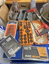 SELECTION OF VARIOUS TOOLS TO INCLUDE SAW, DRAPER METRIC TAPER TAPS, MAGNETIC HOLDERS,