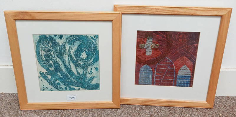 MARGARET PITT, 2 FRAMED SCREEN PRINTS OF ABSTRACT SCENES, 1 SIGNED IN PENCIL,