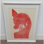 MARGARET PITT ABSTRACT FIGURE SIGNED IN PENCIL FRAMED SCREEN PRINT 68 X 48 CM