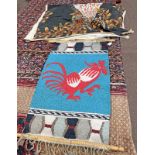 2 WALL HANGINGS ONE DEPICTING A LARGE RED COCKEREL - 100 X 58CM