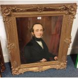 GILT FRAMED OIL PORTRAIT OF A 19TH CENTURY GENTLEMAN, UNSIGNED,