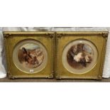 HELEN LAWRIE COCKERELS & HENS SIGNED PAIR OF GILT FRAMED WATERCOLOURS 25CM WIDE Condition