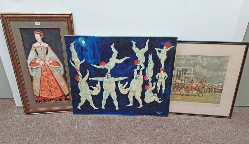 **** LOT WITHDRAWN **** H LORENZI, NUDE PERFORMERS, SIGNED, OIL ON CANVAS,