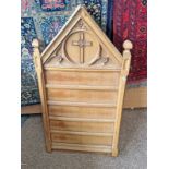 OAK NEO GOTHIC STYLE WALL RACK WITH IONA CROSS STYLE CARVING TO TOP,