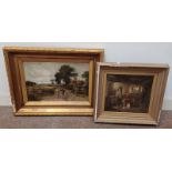 GILT FRAMED OIL PAINTING' YOUNG GIRL WITH SHEEP ON A ROADWAY',