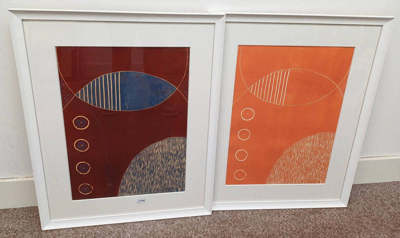 MARGARET PITT, 2 FRAMED SCREEN PRINTS OF ABSTRACT SCENES, BOTH SIGNED IN PENCIL,