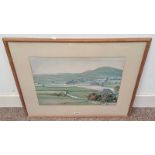 W MILES JOHNSTON LANDSCAPE WITH CHICKENS SIGNED FRAMED WATERCOLOUR 39 X 53 CM