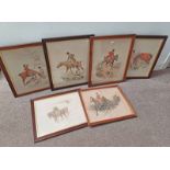 SET OF 5 19TH CENTURY OAK FRAMED COLOURED HUNTING LITHOGRAPHS TO INCLUDE HARK HALLOA, THE RED LION,