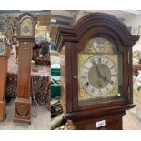 20TH CENTURY MAHOGANY GRANDMOTHER CLOCK WITH BRASS & SILVERED DIAL 171 CM TALL