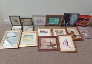 SELECTION OF PRINTS, OIL PAINTINGS, ETC TO INCLUDE; 2 FRAMED JOSEPH FARQUHARSON PRINTS,