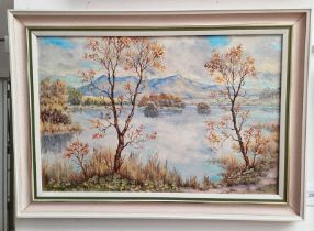 A J HASTINGS AUTUMN EVENING SIGNED FRAMED OIL ON BOARD 48 X 74 CM