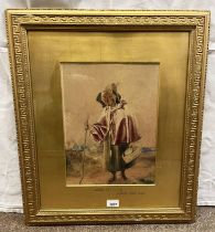 IN THE STYLE OF ERSKINE NICOL GOING TO THE FAIR MARKED TO FRAME GILT FRAMED WATERCOLOUR 35 X 27 CM