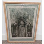 DOMINIQUE GORDON 'CEMETERY GATES 2' SIGNED IN PENCIL FRAMED SCREEN PRINT 70CM X 50 CM